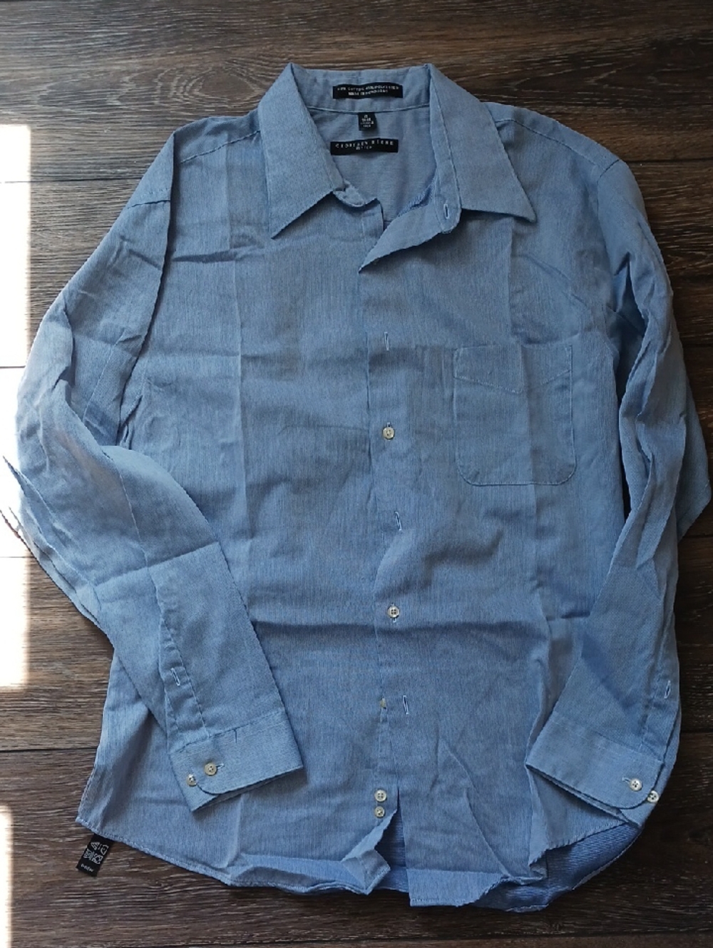 Geoffrey Beene Fitted Light Blue Checkered Button-Down Shirt Size 17 34/35